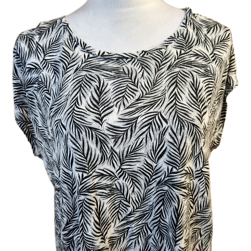 Tahari Womens Slub Tee Shirt Size 2XL Palm Print Leaf 100% Linen Scoop Neck Top